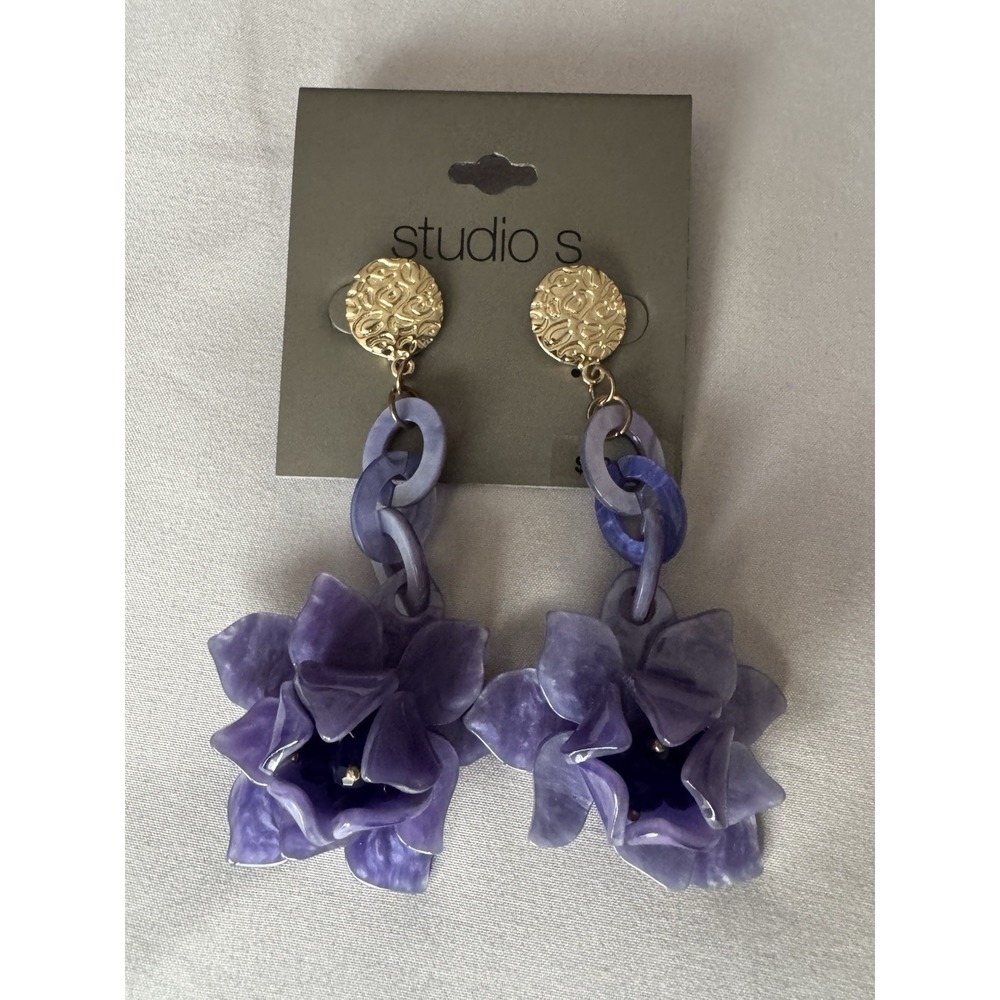 Studio S Women's Dangle Earrings Floral Purple Gold  New